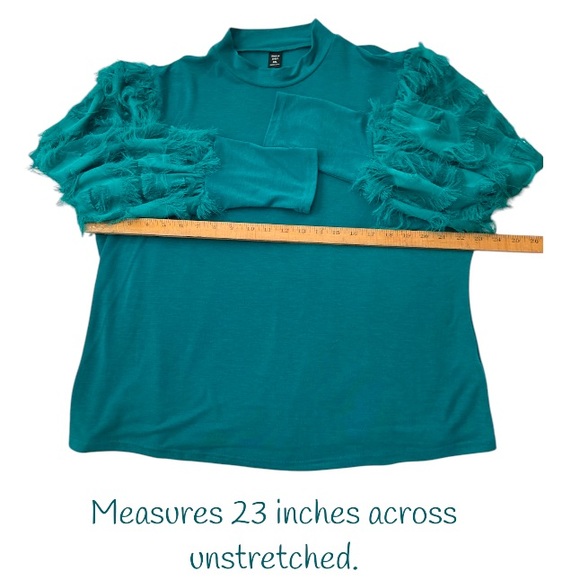 4X SHEIN Teal Blouse with Statement Feathery Sleeves - Picture 17 of 17